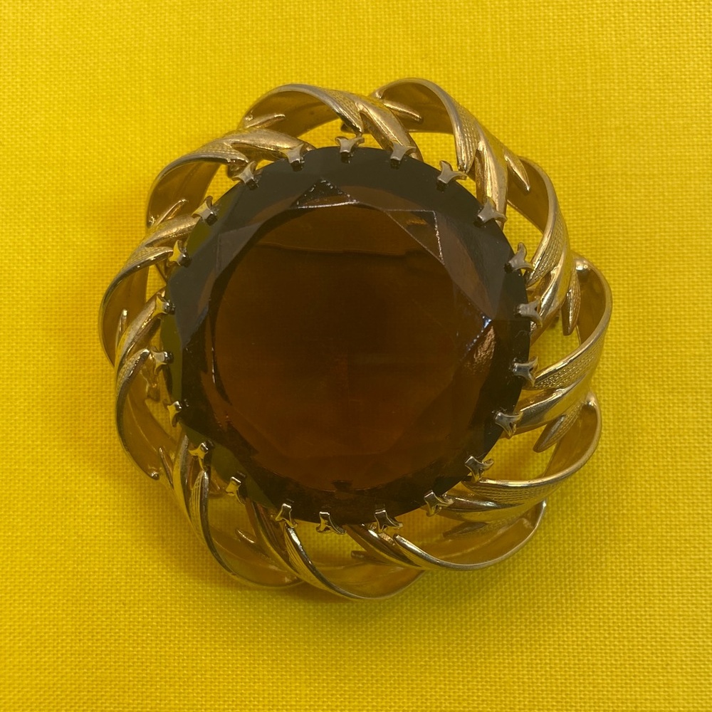 Vintage Large Gold and Brown Statement Brooch